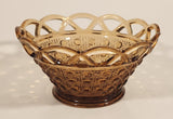 Vintage Imperial Glass Lattice Perforated Dotted Lace Basket Style Star Pattern Base 5 1/2" Light Brown Amber Glass Candy Dish
