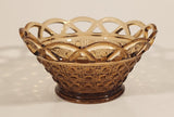 Vintage Imperial Glass Lattice Perforated Dotted Lace Basket Style Star Pattern Base 5 1/2" Light Brown Amber Glass Candy Dish