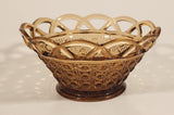 Vintage Imperial Glass Lattice Perforated Dotted Lace Basket Style Star Pattern Base 5 1/2" Light Brown Amber Glass Candy Dish
