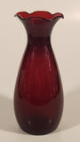 Vintage 1950s Anchor Hocking Ruffled Edge Royal Ruby Red 6 5/8" Glass Vase