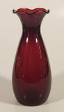 Vintage 1950s Anchor Hocking Ruffled Edge Royal Ruby Red 6 5/8" Glass Vase