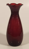Vintage 1950s Anchor Hocking Ruffled Edge Royal Ruby Red 6 5/8" Glass Vase