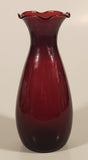 Vintage 1950s Anchor Hocking Ruffled Edge Royal Ruby Red 6 5/8" Glass Vase
