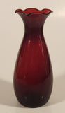 Vintage 1950s Anchor Hocking Ruffled Edge Royal Ruby Red 6 5/8" Glass Vase