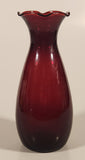 Vintage 1950s Anchor Hocking Ruffled Edge Royal Ruby Red 6 5/8" Glass Vase