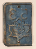 Vintage 1953 British Columbia Blue and White Metal Vehicle License Plate Tag Renewal Add-On Section