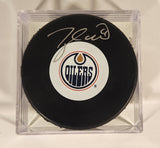 Taylor Hall NHL Edmonton Oilers Ice Hockey Puck with COA in Display Case