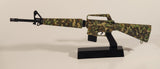 Rare GoatGuns "Digies" Colt M16A1 Assault Rifle Splattered Jungle Camo 1:3 Scale Heavy Metal Paperweight Desktop Model with Stand