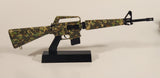 Rare GoatGuns "Digies" Colt M16A1 Assault Rifle Splattered Jungle Camo 1:3 Scale Heavy Metal Paperweight Desktop Model with Stand