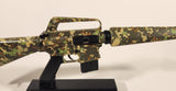 Rare GoatGuns "Digies" Colt M16A1 Assault Rifle Splattered Jungle Camo 1:3 Scale Heavy Metal Paperweight Desktop Model with Stand