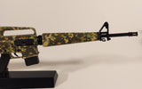 Rare GoatGuns "Digies" Colt M16A1 Assault Rifle Splattered Jungle Camo 1:3 Scale Heavy Metal Paperweight Desktop Model with Stand