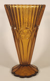 Vintage Art Nouveau Circles Arches Blurred Orange Amber 10" Heavy Glass Flower Vase