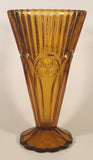 Vintage Art Nouveau Circles Arches Blurred Orange Amber 10" Heavy Glass Flower Vase