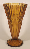 Vintage Art Nouveau Circles Arches Blurred Orange Amber 10" Heavy Glass Flower Vase