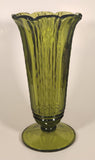 Vintage Waterfall Pattern Avocado Green 9 3/4" Heavy Glass Flower Vase