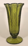 Vintage Waterfall Pattern Avocado Green 9 3/4" Heavy Glass Flower Vase