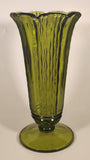 Vintage Waterfall Pattern Avocado Green 9 3/4" Heavy Glass Flower Vase