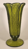 Vintage Waterfall Pattern Avocado Green 9 3/4" Heavy Glass Flower Vase