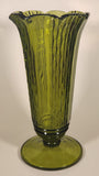 Vintage Waterfall Pattern Avocado Green 9 3/4" Heavy Glass Flower Vase