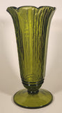 Vintage Waterfall Pattern Avocado Green 9 3/4" Heavy Glass Flower Vase