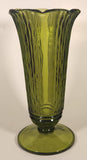 Vintage Waterfall Pattern Avocado Green 9 3/4" Heavy Glass Flower Vase