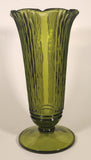 Vintage Waterfall Pattern Avocado Green 9 3/4" Heavy Glass Flower Vase
