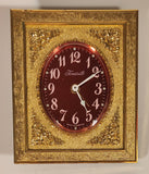 Vintage Forestville Red Background 3 1/2" x 4 1/4" Brass Desk Clock Made in West Germany
