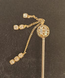 Antique Ornate Globe with Dangling Diamond Look Stones Silver Tone Stick Pin