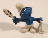 Vintage 1972 Schleich Peyo Smurfs Author Smurf with Feather Quill Dip Pen and Pad of Paper 2" PVC Toy Figure Made in W. Germany