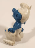 Vintage 1972 Schleich Peyo Smurfs Author Smurf with Feather Quill Dip Pen and Pad of Paper 2" PVC Toy Figure Made in W. Germany