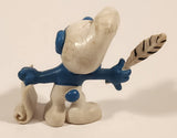 Vintage 1972 Schleich Peyo Smurfs Author Smurf with Feather Quill Dip Pen and Pad of Paper 2" PVC Toy Figure Made in W. Germany