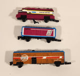 1989 Galoob Micro Machines Power Sounds Trains Great Plains Diesel Train Engine Locomotive with Zippy FE and Century Box Cars Miniature Toy Vehicle Set of 3