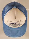 Vintage Penner Livestock Ltd. We'll Moo-ve Yours Coaldale, Alberta Light Blue and White Snapback Mesh Trucker Cap Hat