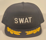 Vintage 1980s International Insignia SWAT Black Snapback Mesh Trucker Cap Hat