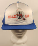 Vintage Harrold's Club Or Bust Reno Nevada Blue and White Snapback Mesh Trucker Cap Hat