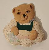Vintage Teddy Bear in Apron with Flowers Fabric Fridge Magnet