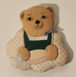 Vintage Teddy Bear in Apron with Flowers Fabric Fridge Magnet