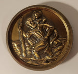 Vintage Saint Christopher Medal 1 3/4" Gold Tone Metal Fridge Magnet