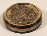 Vintage Saint Christopher Medal 1 3/4" Gold Tone Metal Fridge Magnet