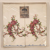 Heritage Pink Flower Pattern One Pair Pillow Cases 100% Cotton Hand Embroidery New in package