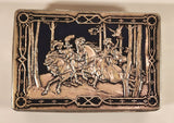 Vintage Mid Century Blue Riley's Toffee Medieval Huntsman Falcons Brothers Tin Metal Container Halifax England