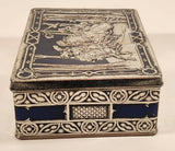 Vintage Mid Century Blue Riley's Toffee Medieval Huntsman Falcons Brothers Tin Metal Container Halifax England