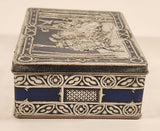Vintage Mid Century Blue Riley's Toffee Medieval Huntsman Falcons Brothers Tin Metal Container Halifax England