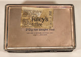 Vintage Mid Century Blue Riley's Toffee Medieval Huntsman Falcons Brothers Tin Metal Container Halifax England