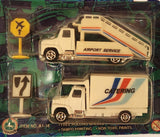 2001 Summer Airport Service White Ladder Stairs Truck with White Scissor Lift Catering Truck Die Cast Toy Truck Vehicles and Traffic Signs New in Partial Package