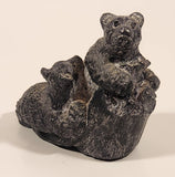 A Wolf Original Bear Cubs Climbing and Playing Carved Black Soapstone Animal Wildlife Figurine Signed A.V