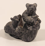 A Wolf Original Bear Cubs Climbing and Playing Carved Black Soapstone Animal Wildlife Figurine Signed A.V