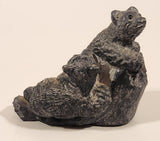 A Wolf Original Bear Cubs Climbing and Playing Carved Black Soapstone Animal Wildlife Figurine Signed A.V