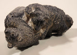 A Wolf Original Bear Cubs Climbing and Playing Carved Black Soapstone Animal Wildlife Figurine Signed A.V