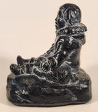 Inuit Eskimo with Bear Cub Kitunenakui-Kimiklu Canada 6 1/2" Heavy Carved Black Soapstone Sculpture